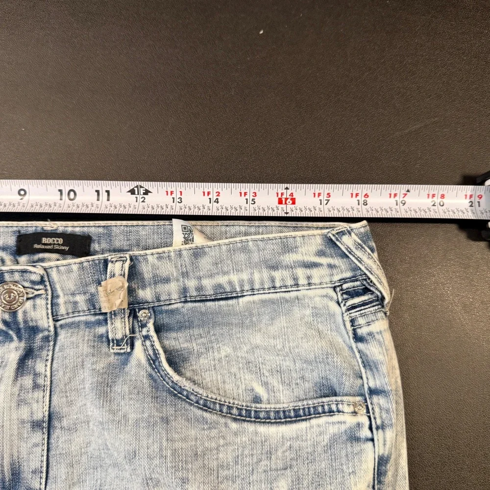 True Religion Rocco Relaxed Skinny Jeans Light Wash Moto Distressed 36 x 34